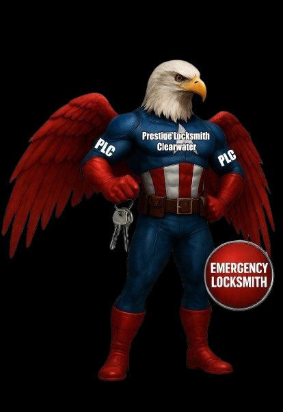 Prestige Locksmith Clearwater mascot — emergency locksmith hero
